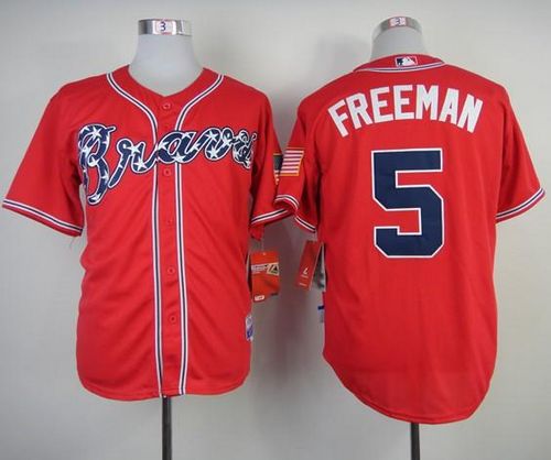 Braves #5 Freddie Freeman Red Cool Base Stitched MLB Jersey - Click Image to Close